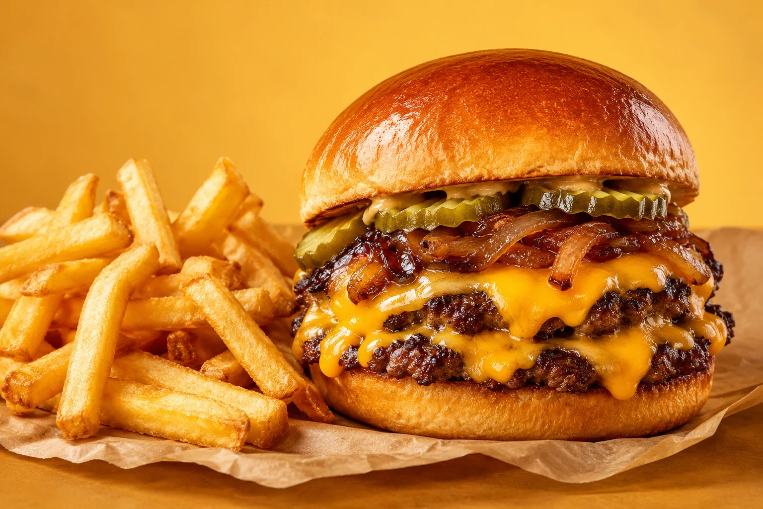 Burger duplo com cheddar e fritas